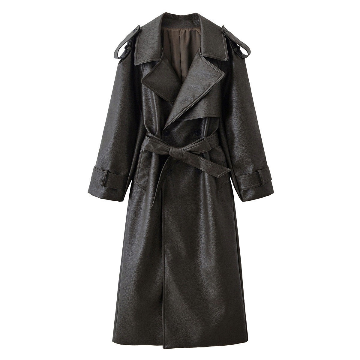 Taop&Za New Autumn and Winter Women's Work Clothing Fashionable Imitation Leather Pebbled Long Leather Windbreaker 1255865