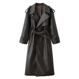 TAOP&ZA秋冬新款女装通勤时尚气质仿皮荔枝纹长款皮风衣1255865