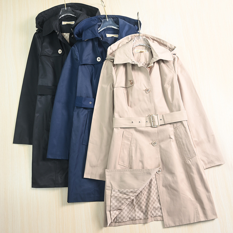 Siqi Women's Clothing 8/8 24 New Style Removable Hat Lapel Button Belt Slim Casual Mid-Length Windbreaker