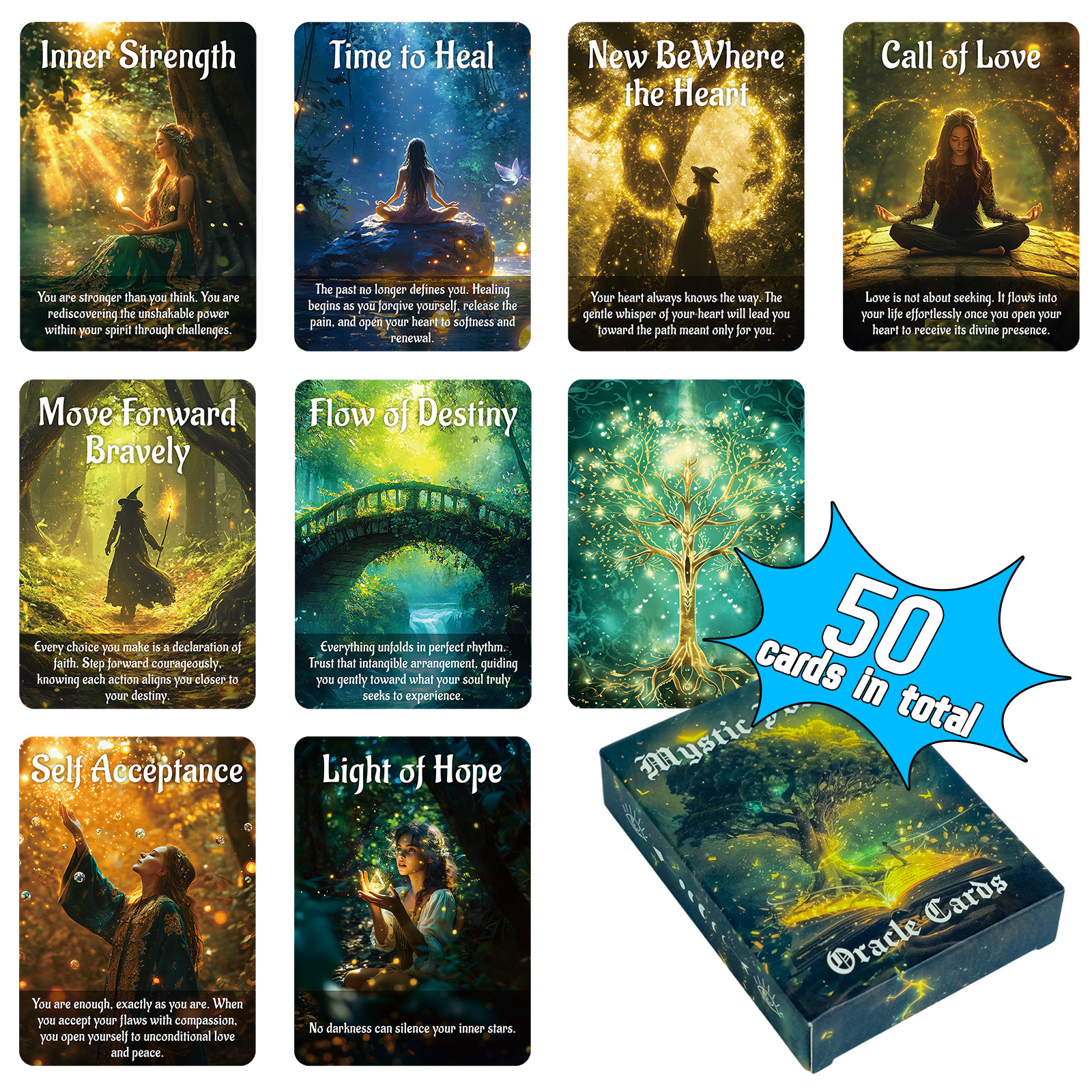 Cross-Border Neues interaktives Brettspiel mit 50 Blättern: Kreatives, geheimnisvolles Zauberwald-Orakel-Tarotkartenspiel_voghion.com