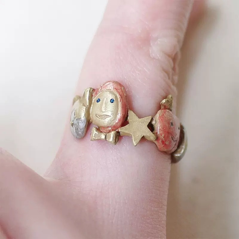 Cute Rabbit Flower Apple Copper Epoxy Open Ring display picture 4