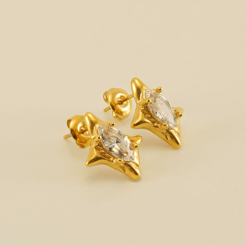 1 Pair Star Retro Simple Style Titanium Steel 18K Gold Plated Zircon Ear Studs display picture 7