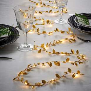 Cross-border Golden Leaf Simulation Rattan Light String Indoor Holiday Decoration Light String LED Green Leaf Decoration Light String
