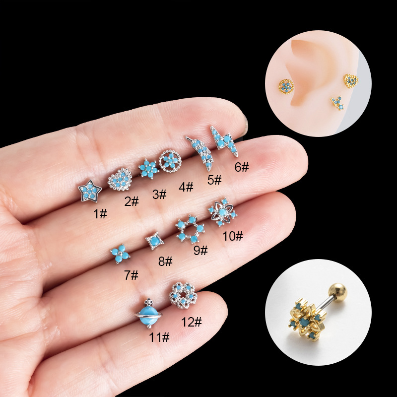 1 Piece Ear Cartilage Rings & Studs Lady Sweet Star Heart Shape Flower Copper Inlay Zircon display picture 1