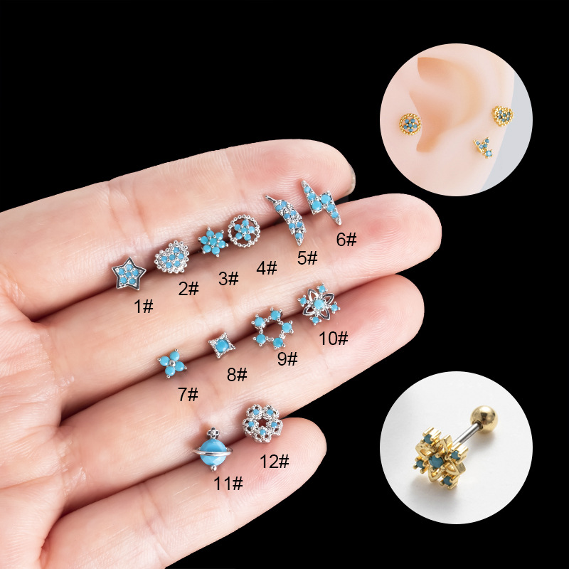 4g Weight 316L Stainless Steel Ear Needle Material Zircon Inlay Material Ear Studs Classification 1 Piece Quantity 1 Piece Copper Zircon Ear Cartilage Rings & Studs Star Heart Shape Flower Women'S