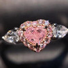 Fashionable fuchsia zirconium heart shaped, crystal, one size platinum ring, Korean style, micro incrustation