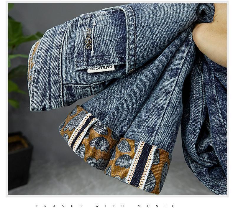 Jeans for men, high-end ruffian handsome, trendy embroidery and printing, elastic slim fit, small straight leg,_voghion.com