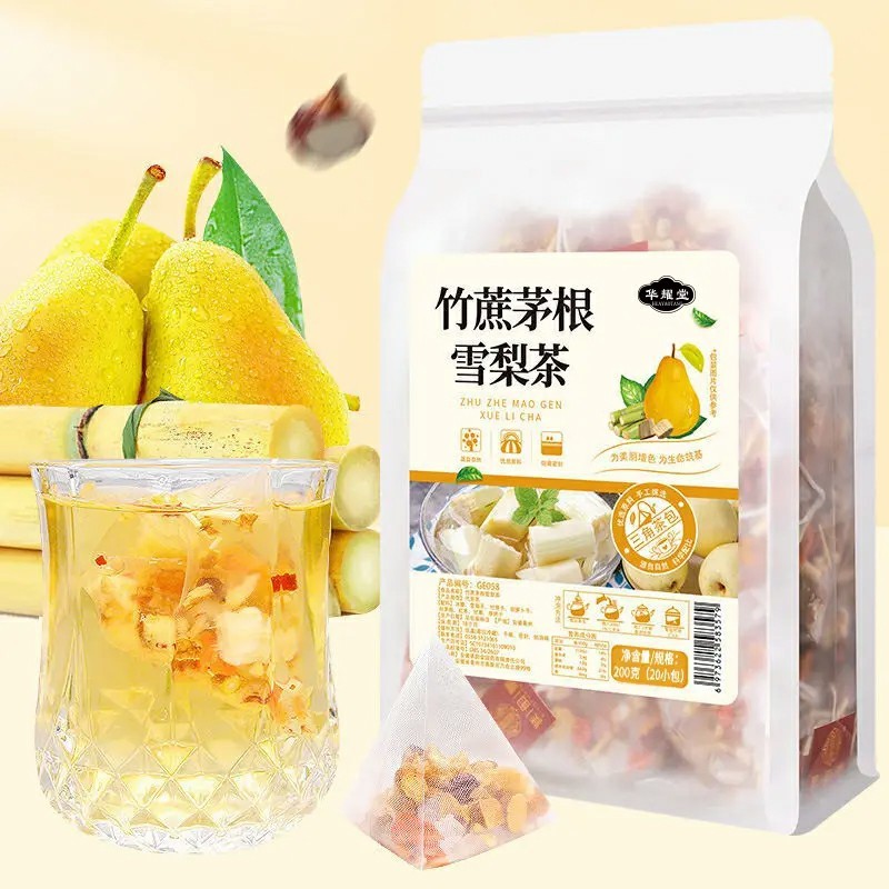[High Quality] Bamboo Cane, Reed Root, Snow Pear Tea Bags, Water Chestnut, Malva, Fresh Raw Materials, Fruit Tea Delivery