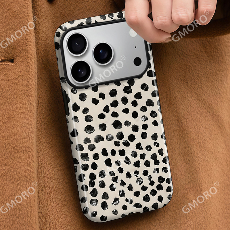 Foreign Trade Mobile Phone Case List Creative Black Spots Suitable for Iphone17 Apple 16/15 Two-In-One Film Hard Case