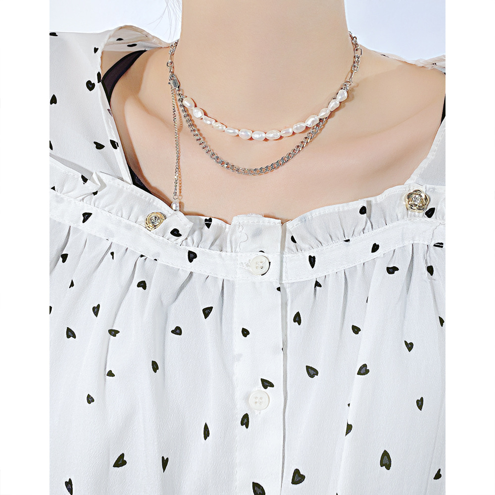 Fashion Geometric Stainless Steel Imitation Pearl Necklace Layered Tassel Plating Stainless Steel Ne