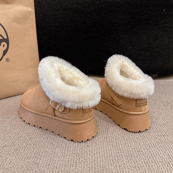 2023 cross-border hot-selling thick-soled high-rise snow boots Women's fur-cut short suede waterproof non-slip cotton-padded shoes