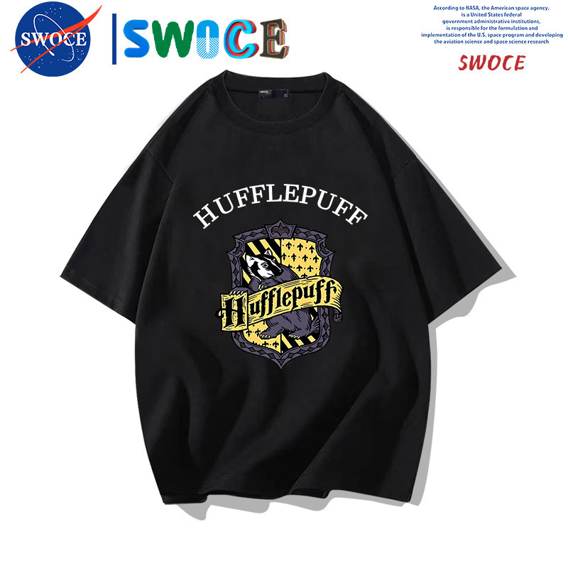 Harry Potter Hufflepuff Cotton Short-sleeved T-shirt Men's and Women's Summer Teenagers Fashionable Brand Loose Shoulder Half-sleeved Top