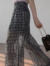 黑白波点高腰雪纺透视薄裙裤女2026夏季宽松很仙的垂感阔腿裤
