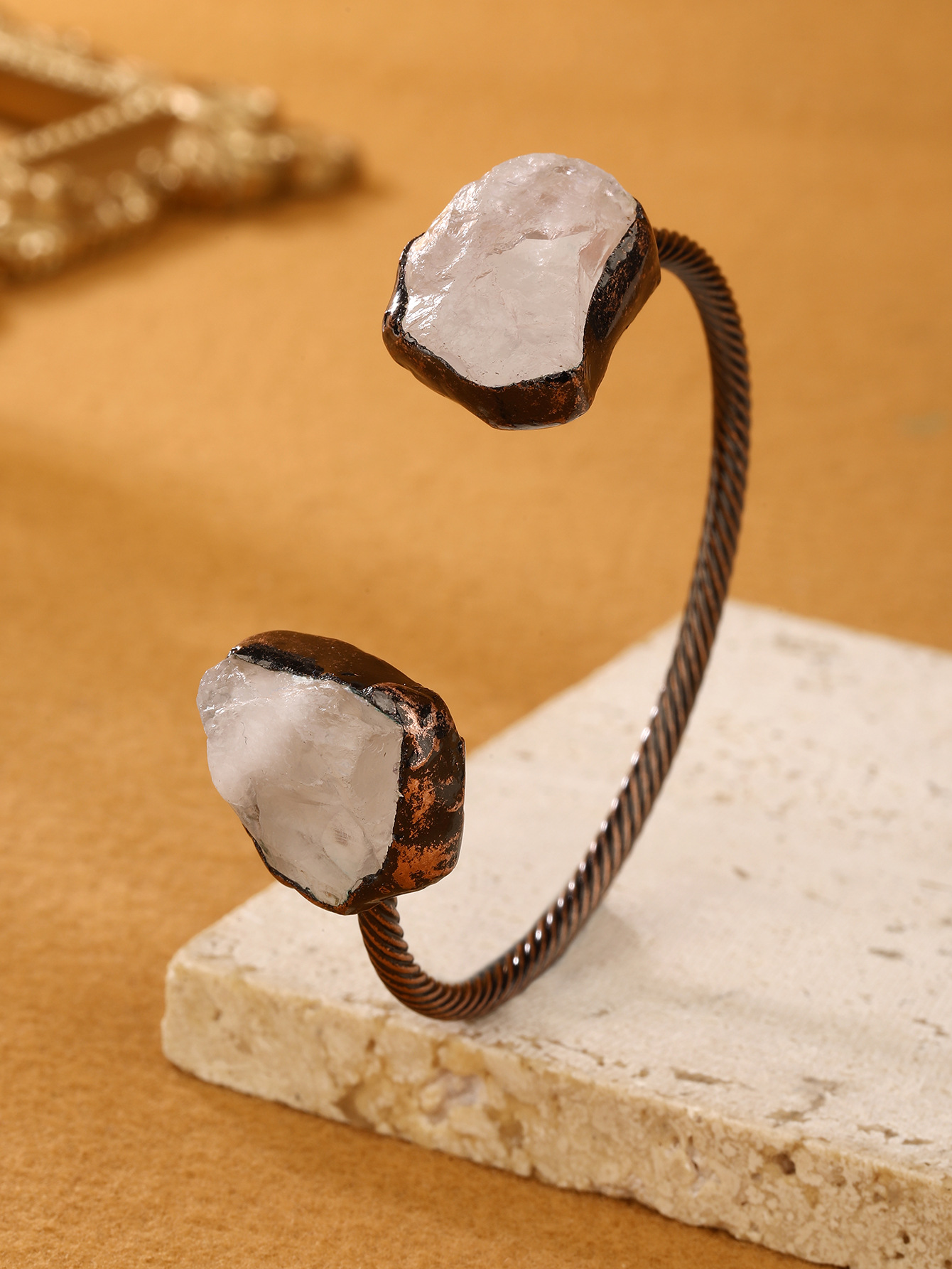 35g Weight Bangle Classification Copper Chain Material 1 Piece Quantity Daily, Street Occasion natural stone, Copper Material Irregular Pattern Women's Gender Retro Style Retro Irregular Natural Stone Copper Bangle In Bulk 7