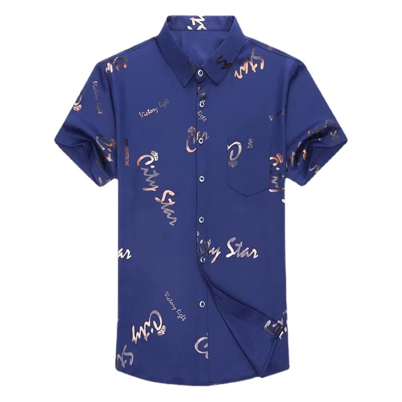 Nueva camisa floral de media manga para hombre de verano de seda de hielo sin planchar camisa de manga corta de moda para hombre camisa floral de solapa superior