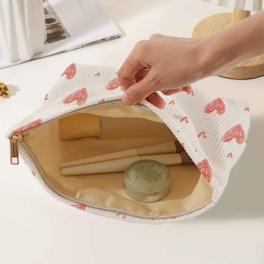 / Strap Type Cosmetic Bag Bags Type Cute Heart Shape Corduroy Square Makeup Bags