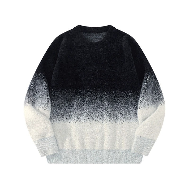 渐变色蓝色氛围感毛衣情侣装秋冬宽松百搭男女高级感慵懒风针织衫