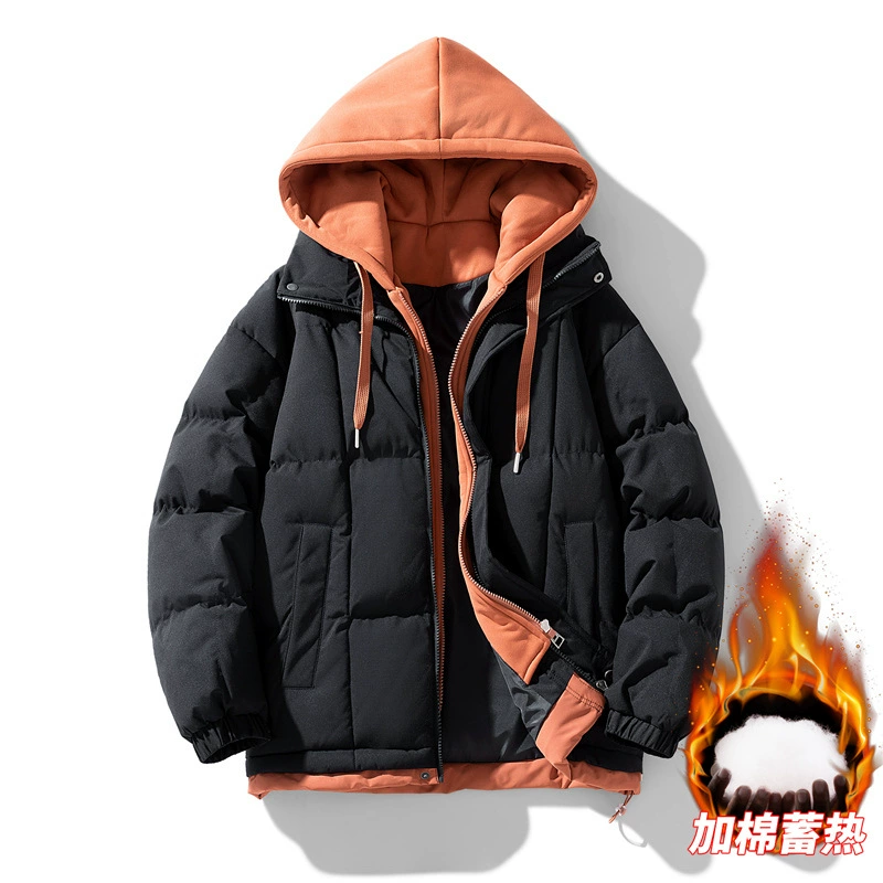 Winter set with hood, short cap, keep warm down jacket, oversize, increased thickness