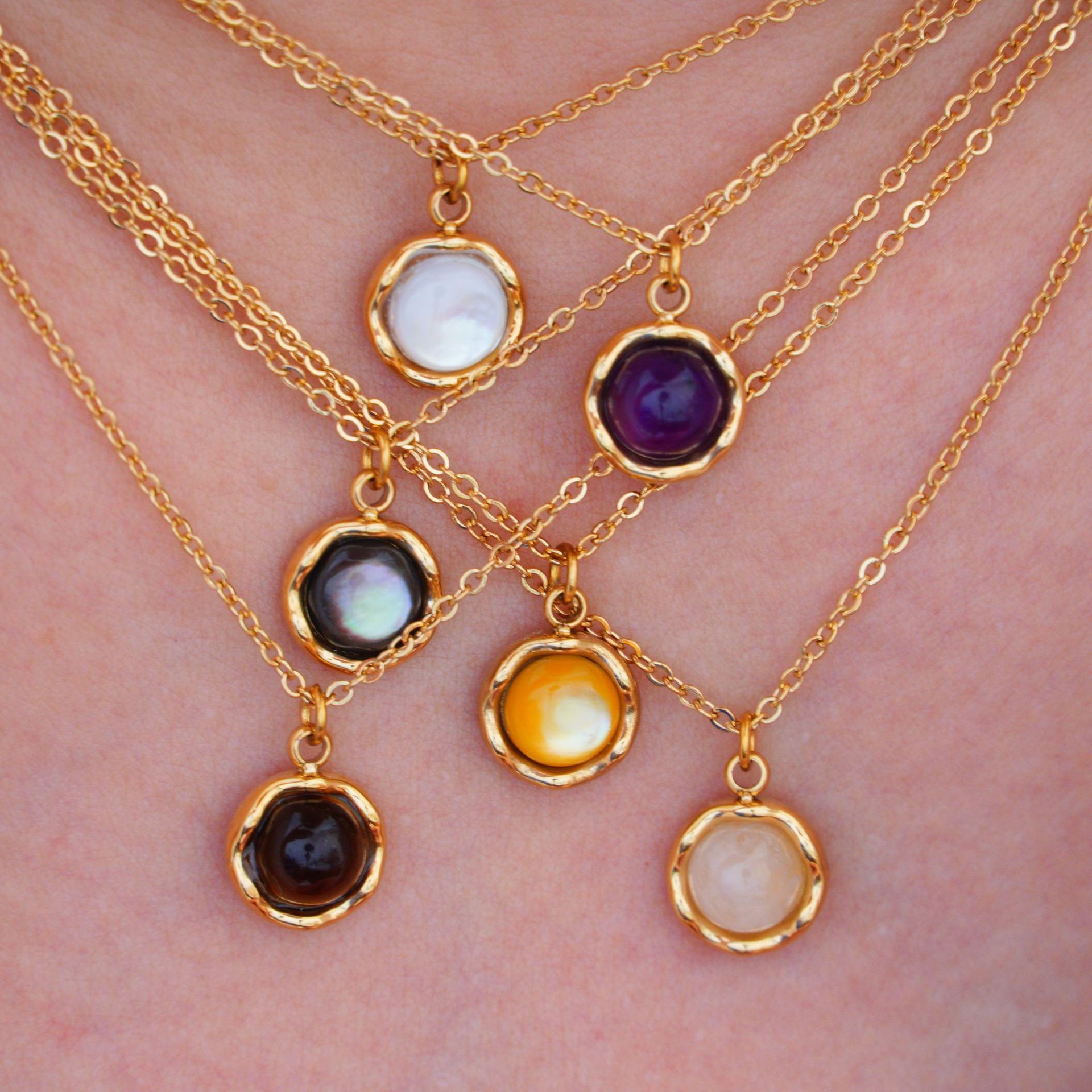 Pendant Necklace Classification Elegant Simple Style Geometric Natural Stone Titanium Steel Cable Chain Pendant Necklace In Bulk