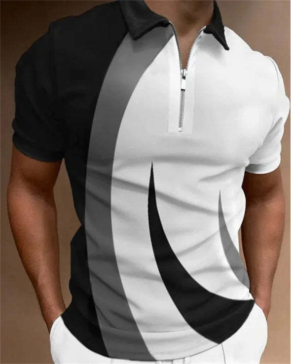 Camisa POLO con cremallera con cuello alto y estampado 3D para hombres urbanos europeos y americanos