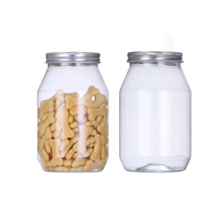 In stock pet transparent sealed jar candy packaging jar aluminum lid plastic bottle Tea storage bottle kitchen storage jar