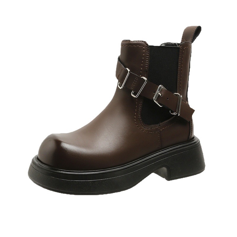 Fashionable Short Boots Women's British Style 2023 Autumn/winter New Korean Edition Big Round Head Elevated Thick Sole Retro Martin Boots_voghion.com