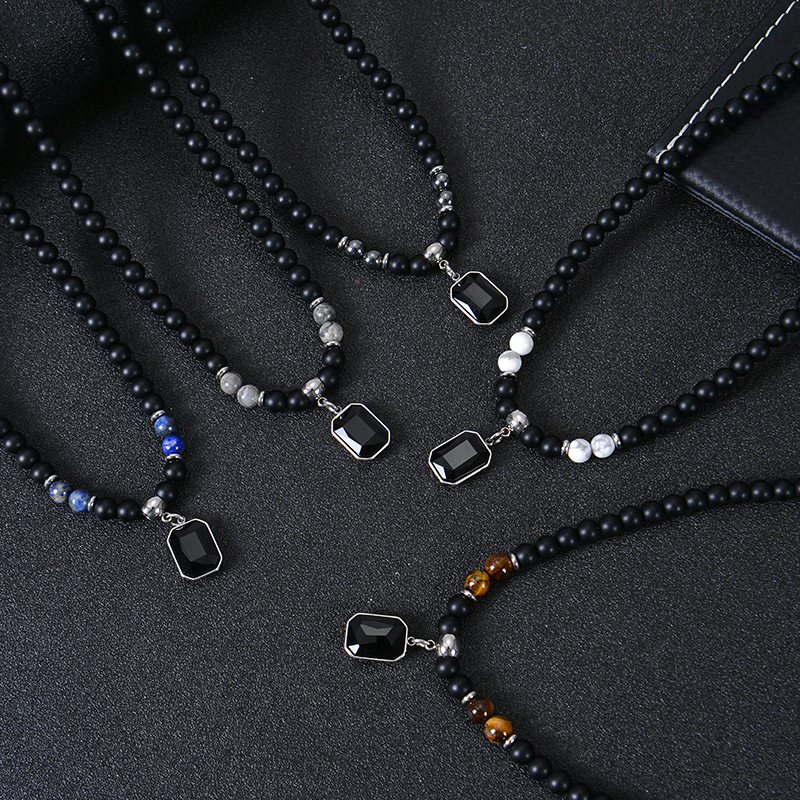 31g Weight Electroplated Gold Plating Process Hip-Hop Geometric Natural Stone Titanium Steel Unisex Necklace Men Beaded Necklaces