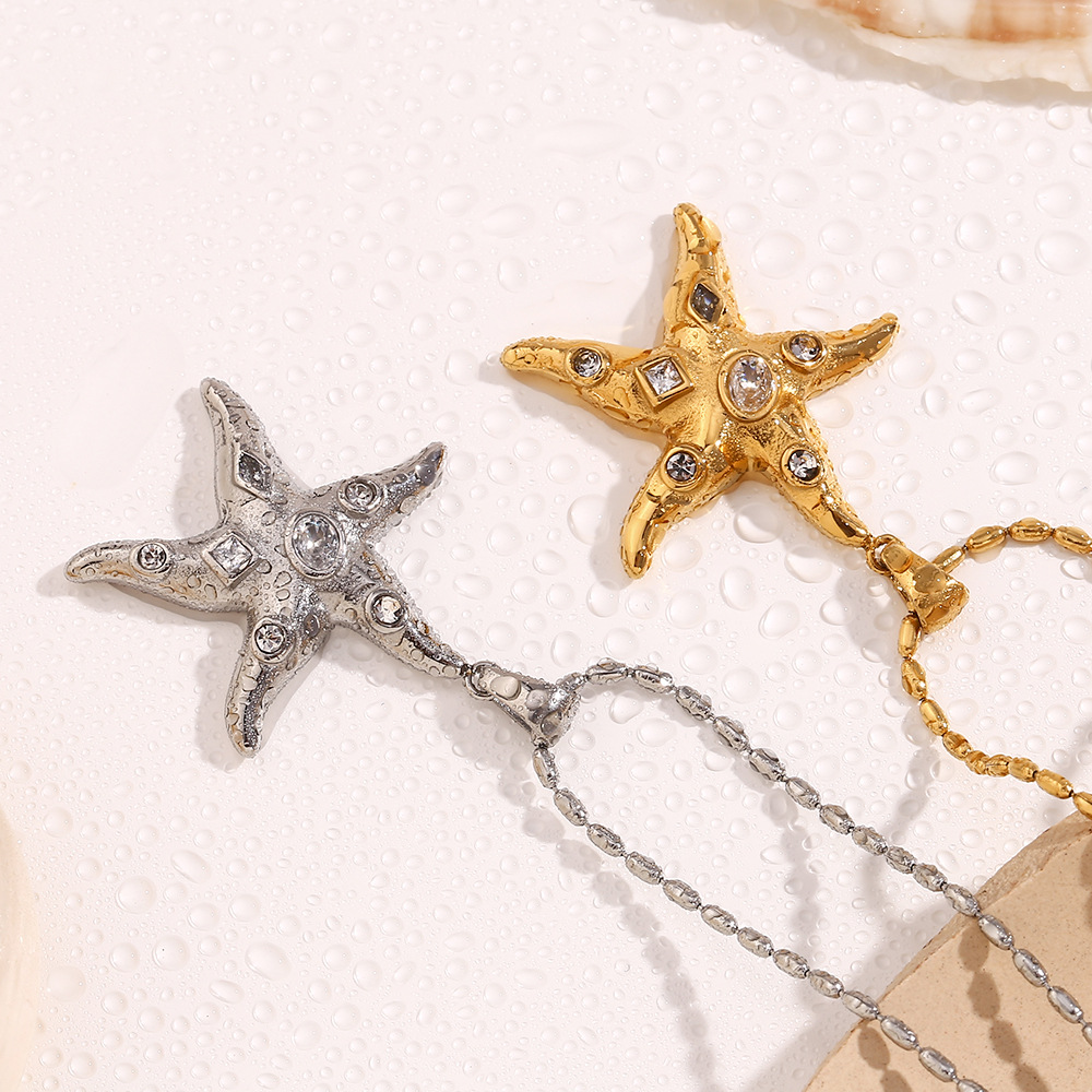 Inlaid Geometric Zircon Starfish Necklace