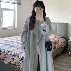 浅蓝毛呢女秋冬2025新款呢子大衣中长款温柔学院风小个子毛呢外套
