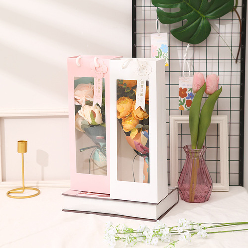 Window transparent gift bag, Goddess Day single paper bag, flower gift bag, souvenir packaging, window tote bag