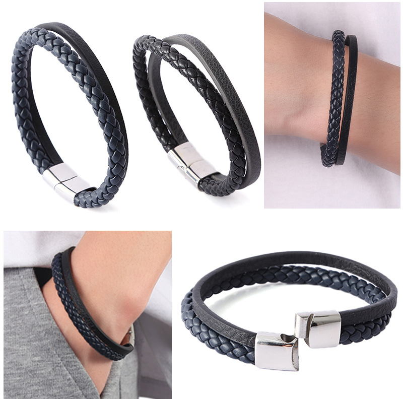 Spot European and American cross-border supply leather rope woven leather bracelet men's leather bracelet fashion leather bracelet leather bracelet