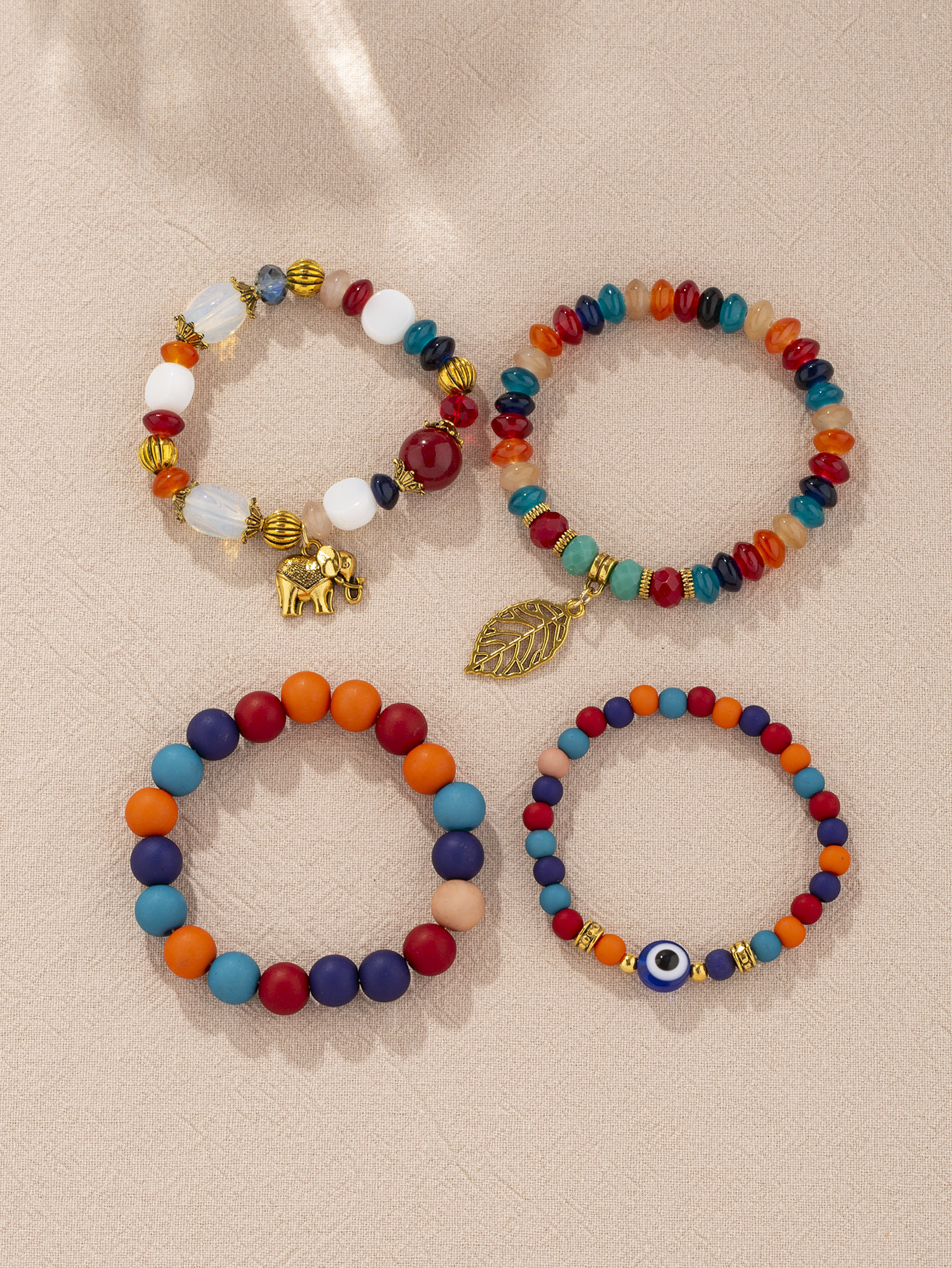 51g Weight Alloy Pendant Material Bracelets Classification Beads Chain Material 1 Set Quantity Holiday, Daily, Street Occasion Alloy, Glass Material Leaf, Elephant Pattern Women's Gender Beaded, Plating Design Casual, Retro, Simple Style Style Casual Retro Simple Style Leaf Elephant Arylic Alloy Glass Beaded Bracelets Wholesale 6