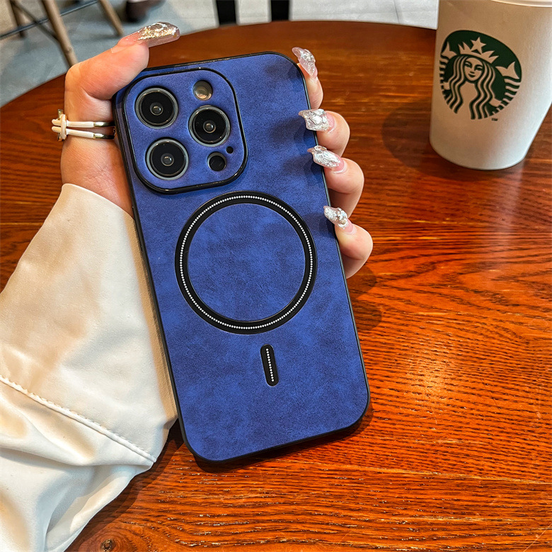 Funda magnética de piel de cordero Apple 16, adecuada para iPhone 15, funda para teléfono 14ProMax con textura de cuero, cobertura total 13, funda protectora 17