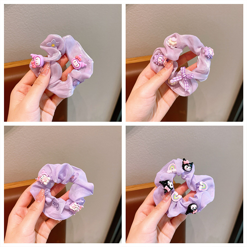 Anillo de cabello para niñas coreanos niños adornos de cabello cuerdas lindos Kuromi malla de verano anillo de cabello bolas de cabello