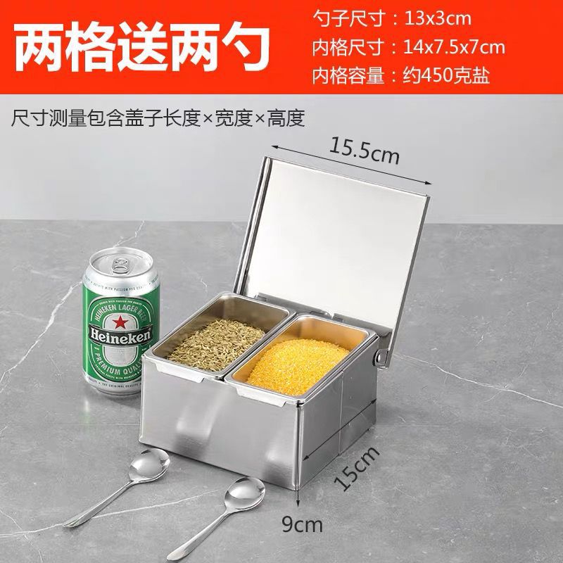 Caja de condimento de acero inoxidable 304 caja de condimento comercial caja de almacenamiento caja de ingredientes de polvo de hielo de cocina con tapa caja de muestra
