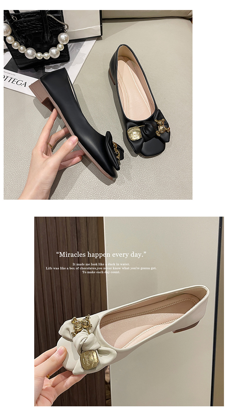 法米姿 蝴蝶结浅口软底豆豆鞋春季新款一脚蹬平底瓢鞋