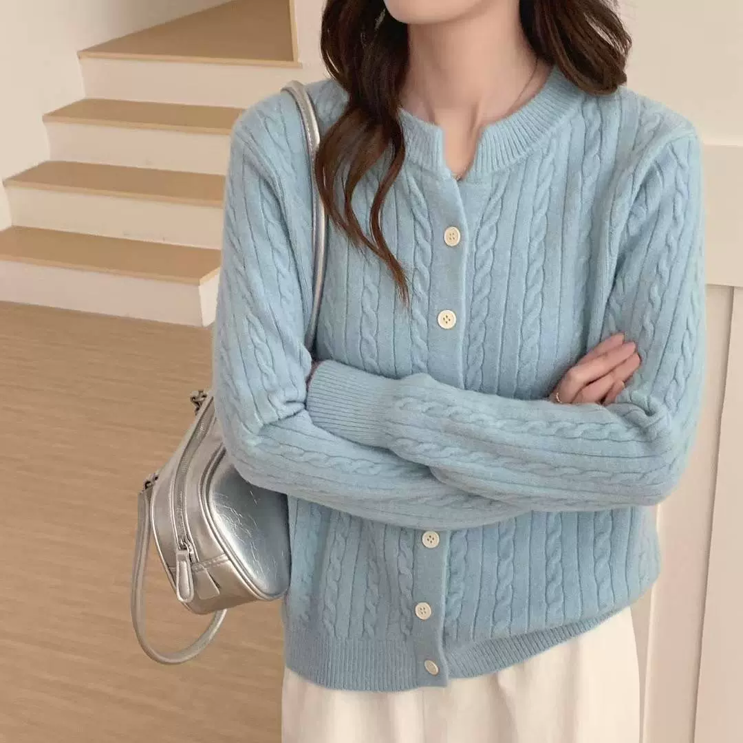 针织衫女开衫麻花外套春秋2025新款圆领毛衣外搭秋装百搭长袖上衣