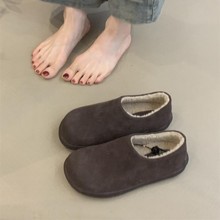 厚底小个子鞋2024森女复古磨砂保暖加绒一脚蹬全包博肯鞋