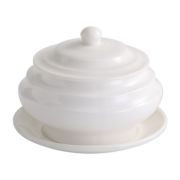 Hotel white porcelain 6/10/12/ 14inch double-handled high-footed soup pot, hotel restaurant stew pot, ceramic stew pot