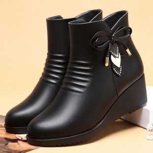 Cross-border autumn and winter New Mom cotton-padded shoes women's wedge platform fleece-lined short boots non-slip warm middle-aged and elderly women's boots