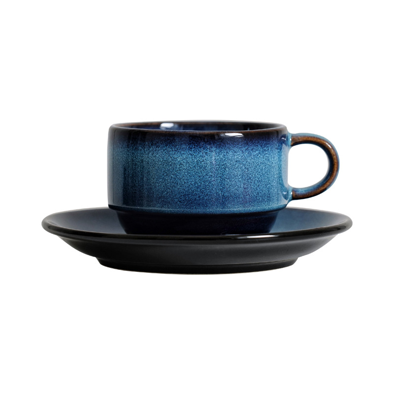 Cambio de horno Juego de tazas y platillos de café de cerámica transfronteriza Taza de recuerdo creativa Taza de té de la tarde Taza de flores Taza de café