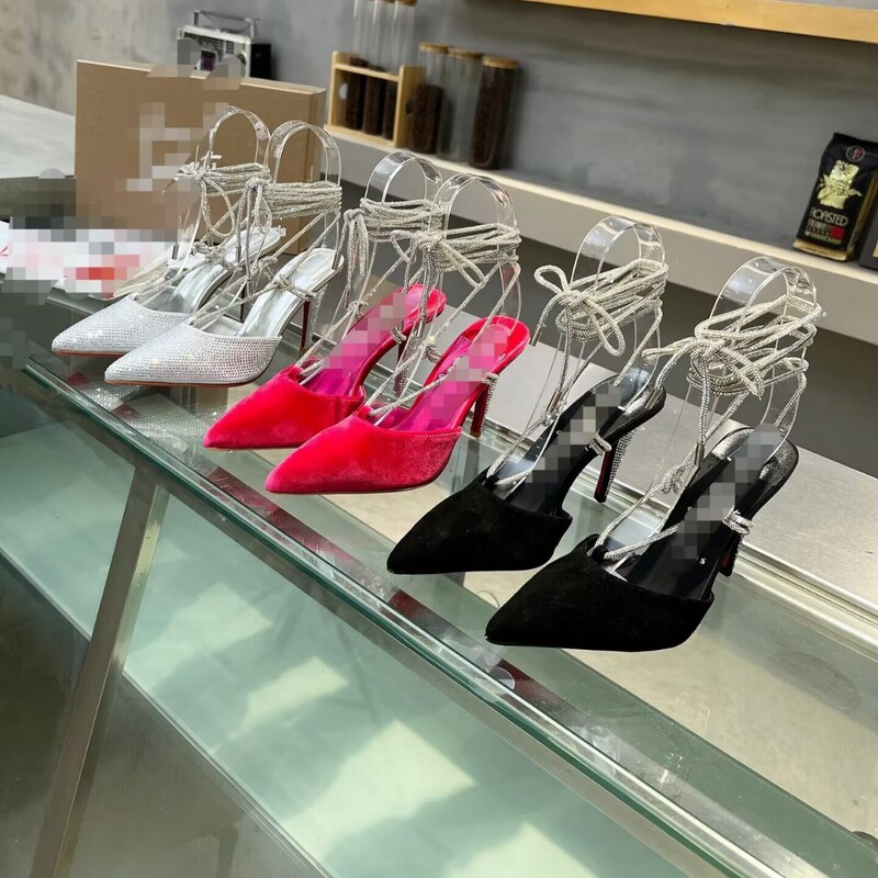 2026 European and American Large Size Diamond Chain Sexy Pointed Toe Backless Strappy Stiletto Fashionable High-Heeled Sandals for Foreign Trade Cross-Border Sales