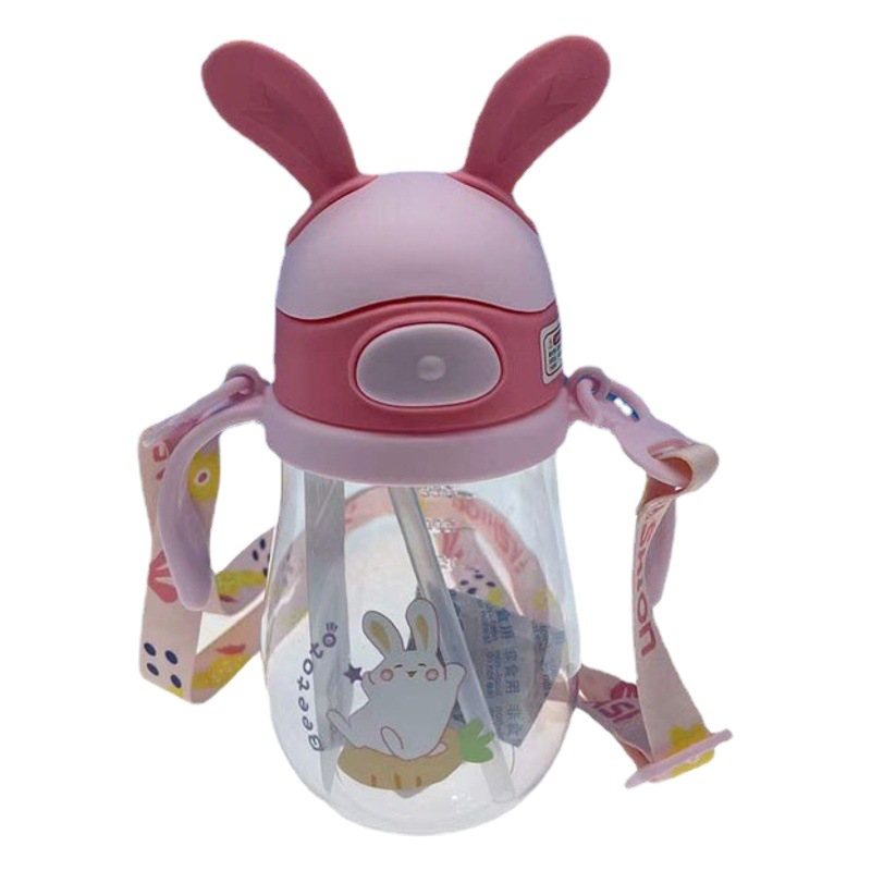 Taza de plástico para niños correa de Asa giratoria de doble uso taza de bebida para niños Linda paja de plástico Copa de fábrica