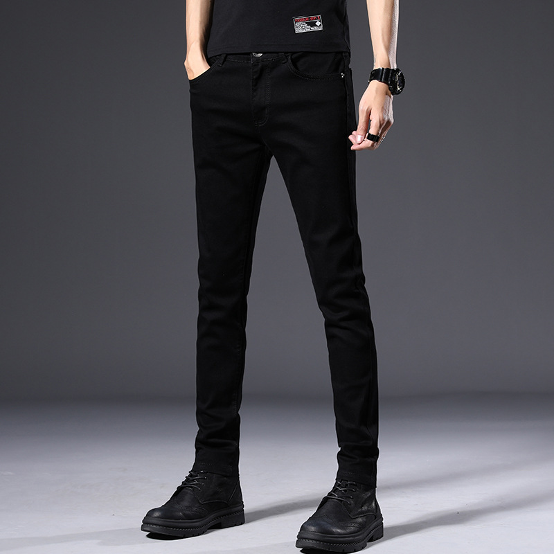New Black Jeans Men's Slim-Fit Stretch Leg Korean Style Casual Long Pants