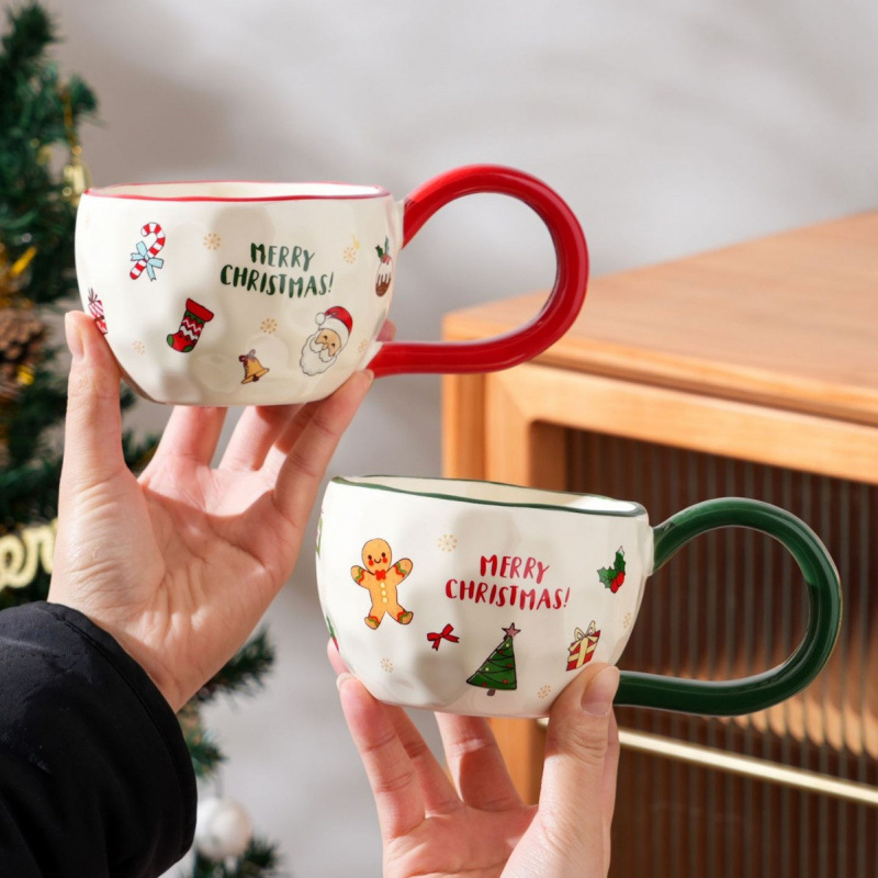 Taza de cerámica auténtica creativa de dibujos animados encantadora taza de agua caja de regalo de regalo de mano taza de Navidad