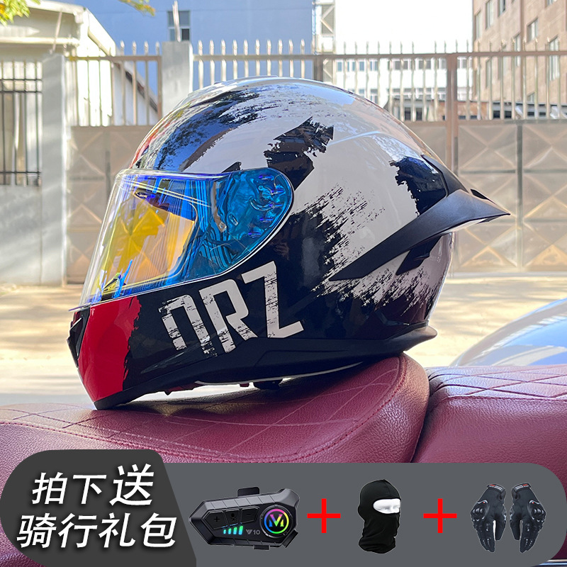 Nueva certificación estándar nacional motocicleta casco completo casco neto Bluetooth hombres y mujeres personalidad de verano cuatro estaciones cola grande pareja corriendo