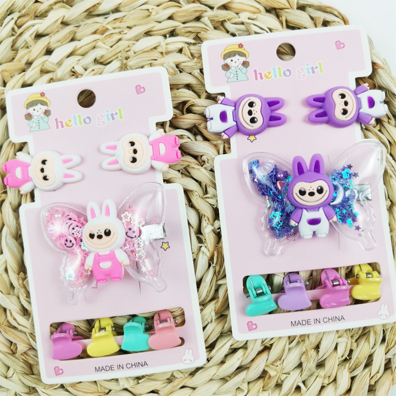 Dibujos animados de tela Rab con lentejuelas y lazos no dañan el pelo clip de paño de paño Rab con broche mini para pinzas infantiles image 3