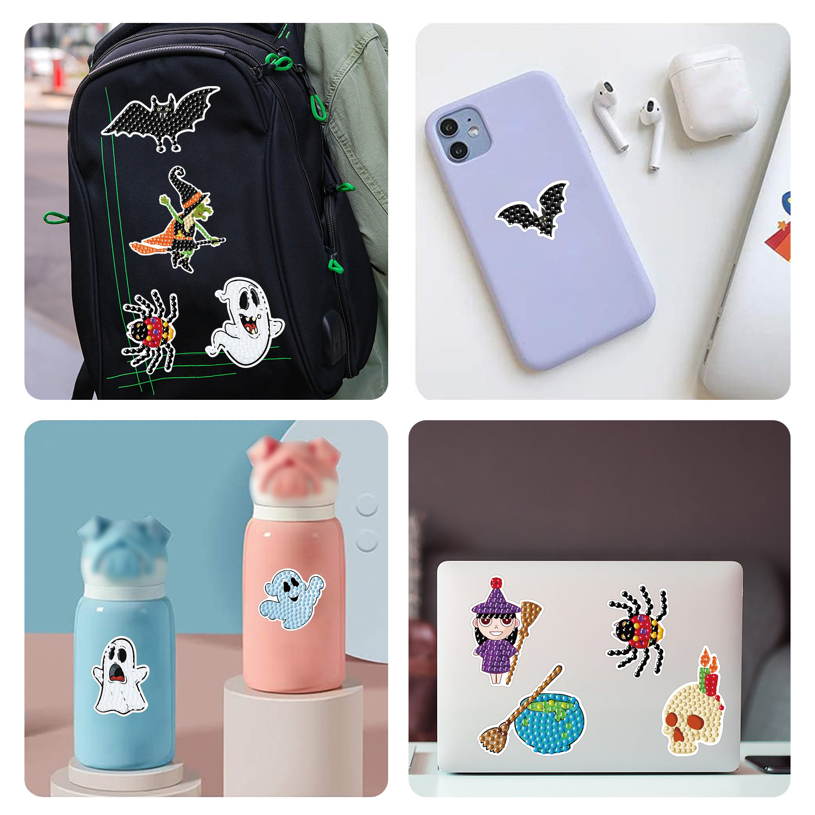 Venta caliente de dibujos animados pegatinas de Halloween diamante pintura libre pegatinas DIY ladrillo pintura pared pegatinas niños hechos a mano pegatinas diamante redondo