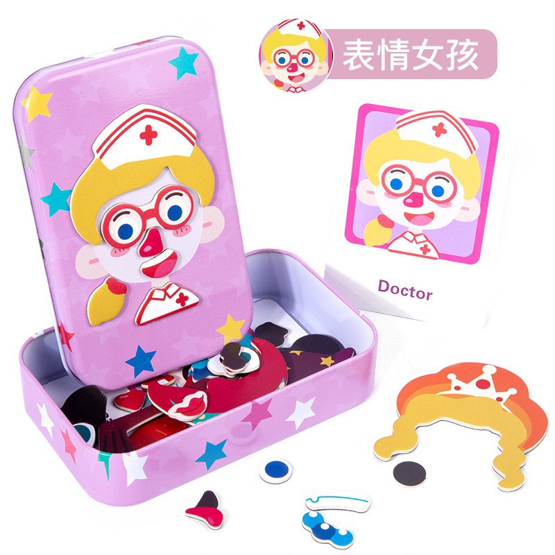 Juguetes educativos magnéticos de madera para el desarrollo de la primera infancia, rompecabezas para niños, figuras que cambian de cara, juegos de simulación, imanes para disfrazarse.