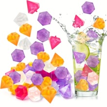 24粒食品级可重复使用的饮料冰粒 彩色钻石形状塑料冰块饮料冰块